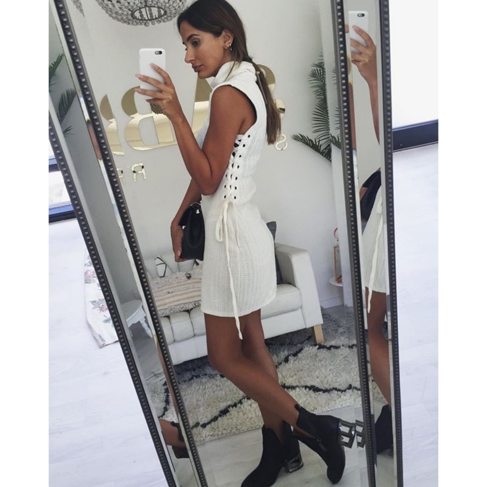 Sabo Skirt Turtleneck Cream Side Tie Dress